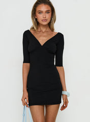 Daily Define Off Shoulder V Neck Mini Dress Black