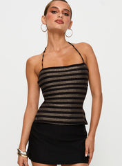 The Player Backless Tie Neck Top Gold / Black Stripe