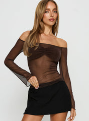 Jahnessa Sheer Long Sleeve Top Chocolate