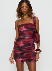 Sabato Strapless Mini Dress Red Floral