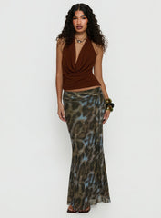 Annina Plunge Neck Backless Halter Top Chocolate