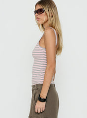 Keep It Light Low Back Tank Top Pink / Grey Stripe